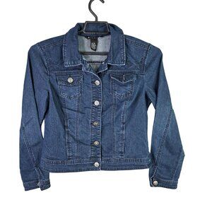 Womens Petite Baccini Blue Denim Jacket Stretch Fit Cotton Blend Button Up PM